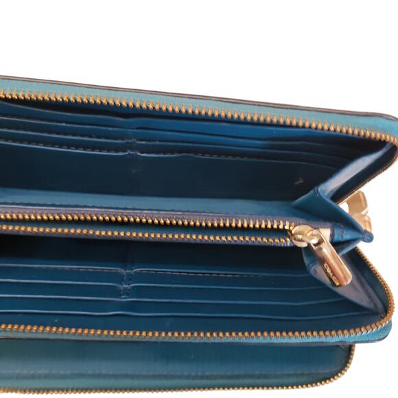 Coach Womens Accordion Zip Wallet Teal Blue Leather Wallet - Picture 6 of 16